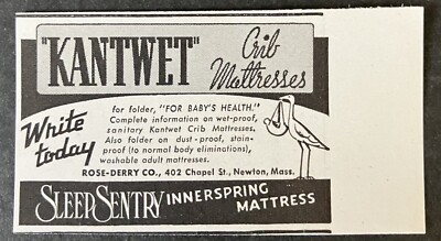 1940 Kantwet Crib Mattresses Sleep Sentry Innerspring Mini B&W Vintage Print Ad
