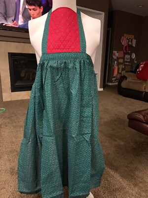 Kitchen Apron Cooking Washing Dishes Green Red Holiday Hearts Farm Cook