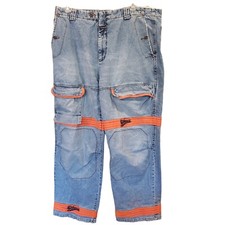 Marithe Francois Girbaud MENS 42 DENIM BLUE JEAN CARGO SHUTTLE TAPE PANTS VTG  90