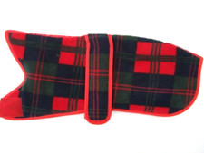 WOODLANDS 15" 38cm WHIPPET COAT RED GREEN NAVY FLEECE OUTER CREAM FLEECE LINING