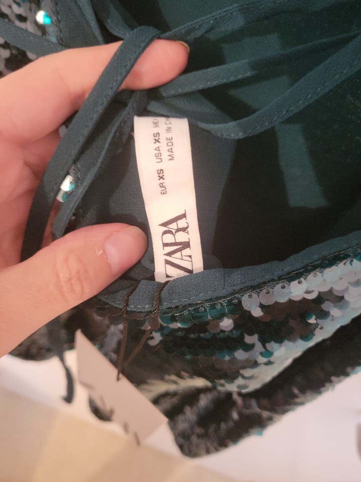 ZARA SEQUIN DRESS Size M 1214 Green Party NYE Christmas Cocktail eBay