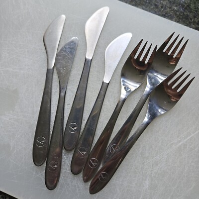 Vintage Lufthansa Airlines Stainless Silverware Forks And Knives Set