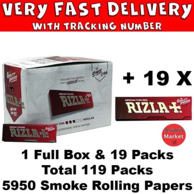 Red Paper Rizzler Rizla Red Rolling Papers 1x Full Box & 19=119 Packs Regular Small Size ...