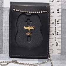 Boston Leather Neck Chain Black Belt Badge & ID 450-4041 Made In USA New