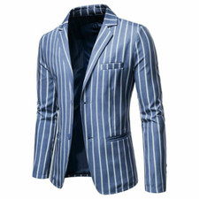 Mens Fashion Striped Lapel Blazer Coats Casual Single Breasted Slim Suit Jacket