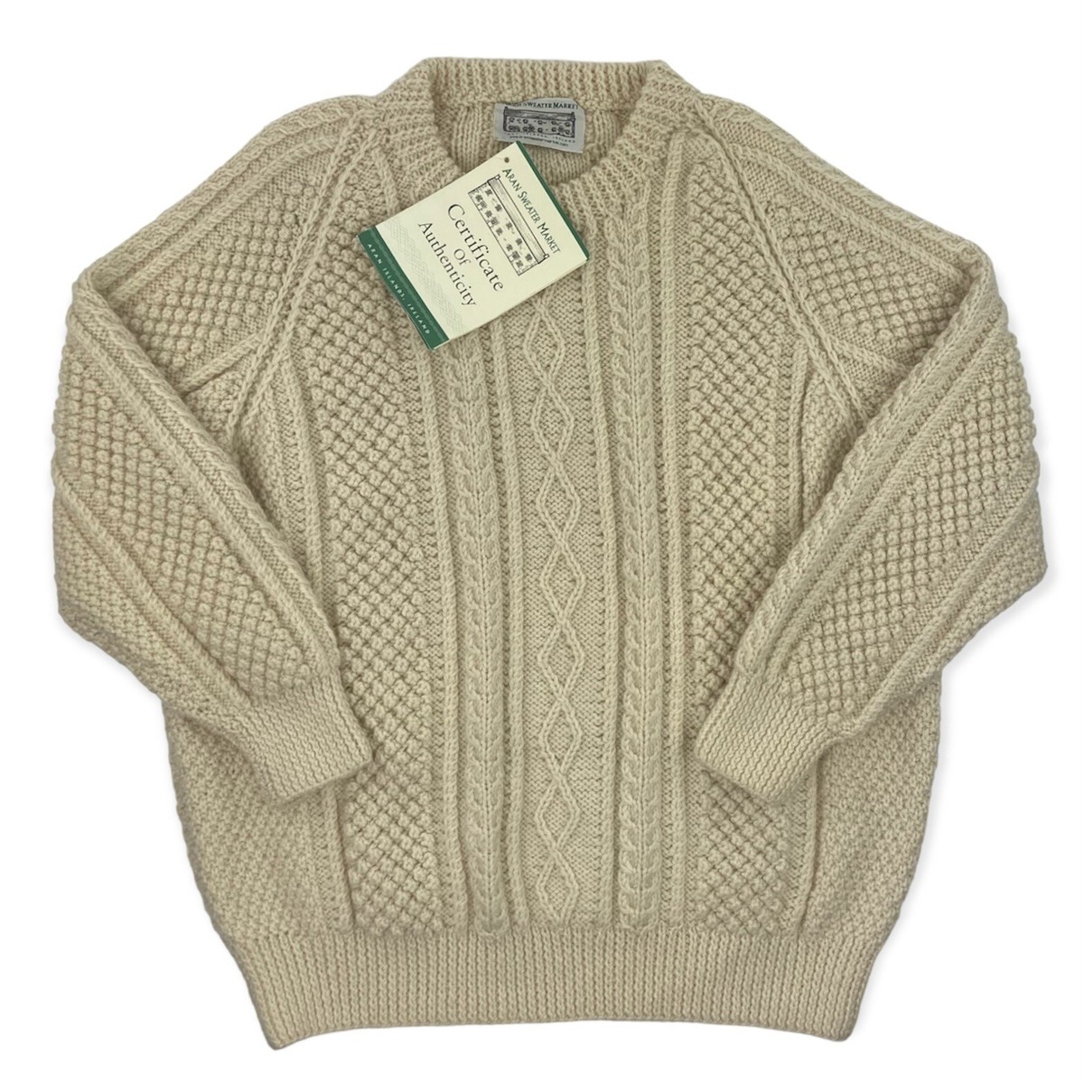 NEW Aran Sweater Market Ireland Wool Knit Sweater Mens 46 Diamond/Trinity  NWT