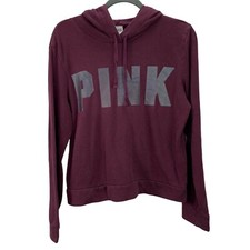 PINK Victorias Secret Hoodie Pullover size M Burgundy Spellout