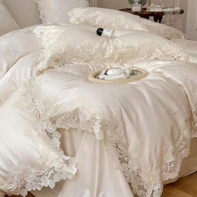 Chic Flowers Lace Edge Bedding Set Duvet Cover Bed Sheet Pillowcases Bed Clothes