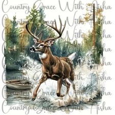 Sublimation Transfer River Deer Woodland Ready To Press Heat Transfer