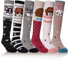 6 Pairs Girls Knee High Socks Kids Fun Gift Cute Animal Patterns Cotton Socks