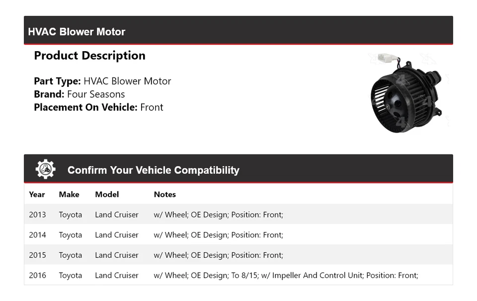 Para Toyota Land Cruiser 2013-2016 soplador de climatización motor delantero 4 estaciones 2014 2015 Foto 2 de 4