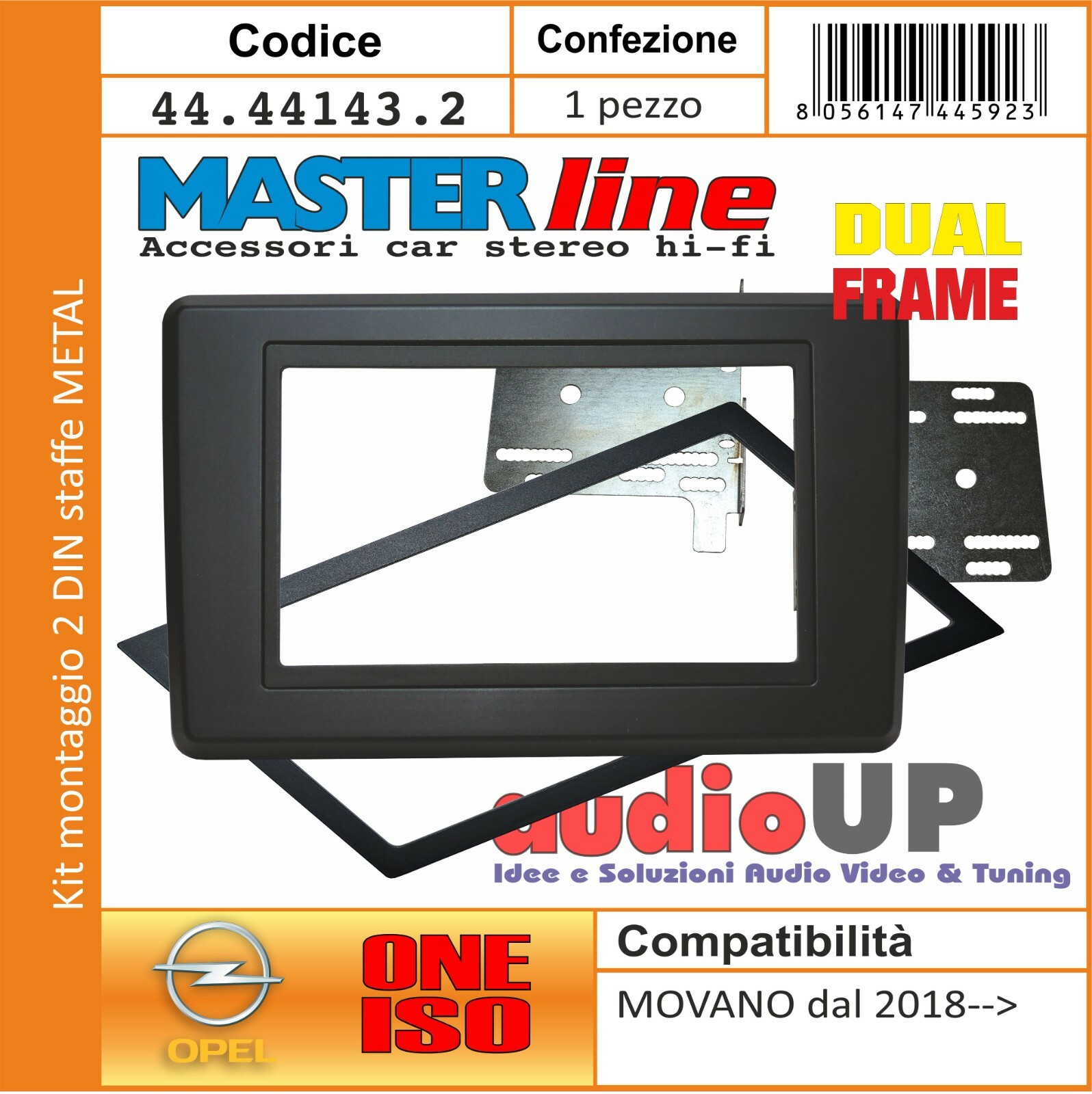 Kit Mascherina 2 DIN Opel Movano 2018+ con Staffe e Doppia Cornice