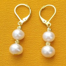 Handmade Exquisite Akoya White Pearl Leverback Earrings 14K Yellow Gold P