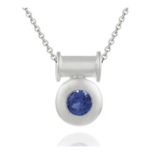 925 Silver 2/5ct Tanzanite CZ Round Bezel-Set Slide Pendant, 18"