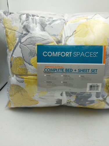 Comfort Spaces Complete Bed + Sheet Set Queen Size 9 Pcs Yellow Floral - Picture 8 of 11