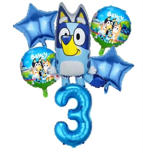 6 pcs Set Bluey Birthday Numbers Balloons Boy Girls Party. A39 - Picture 3 of 14