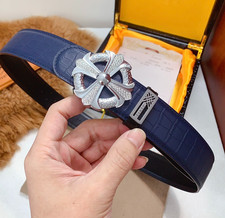 Chrome hearts Men's Crocodile Pattern Leather Belt Crystal Flower Cross Buckle