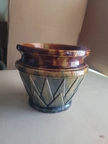 Vintage McCoy Blended Blue/Brown Art Pottery Jardiniere 7.5 X 7 In. Tall