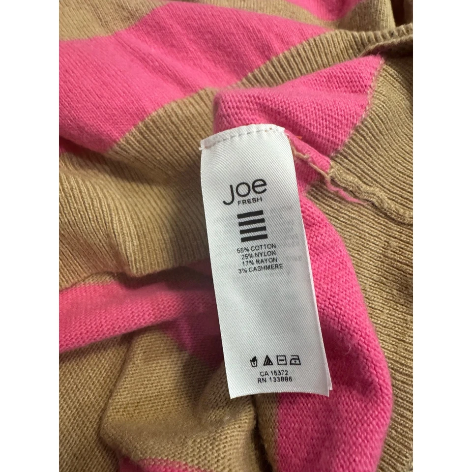 Joe Fresh Striped Sweater Orange White Pink Tan Size Medium Cashmere Blend - Image 3 of 4
