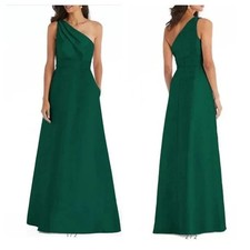 Alfred Sung Hunter Green One-Shoulder A-Line Gown Size 8 $239 D815S