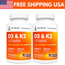  2 Pack Dr. Berg  s Nutritionals 100mg Vitamin D3  K2 Supplement - 120 Capsules