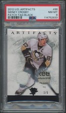 2012/13 Upper Deck Artifacts #86 Sidney Crosby Black Patch Tag #1/5 PSA 8