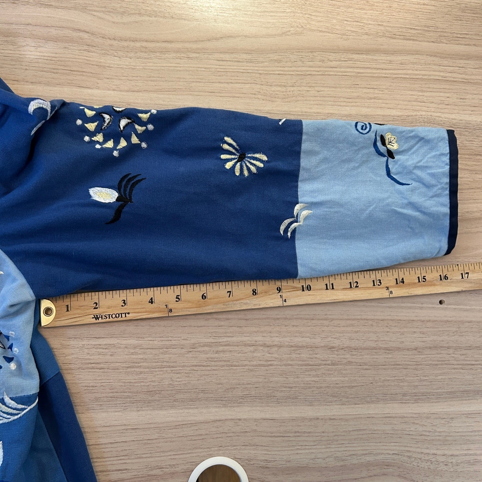 Indigo Moon Patchwork Embroidered Jacket Blue Whi… - image 9