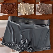 Men's Breathable Pouch Underwear Trunks Ice Silk Boxershorts in Grey Blue