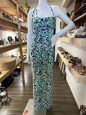 Dress Womens Size S Allen Schwartz Maxi Dress Green Blue Animal Print Stretch