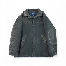 Vtg Aberdeen Jacket Distressed Sz L Canvas Field Barn Coat Leather Collar Chore