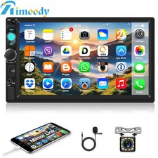 Double 2 Din 7'' Car Stereo Radio HD Touch Screen Carplay BT FM With Camera Mic