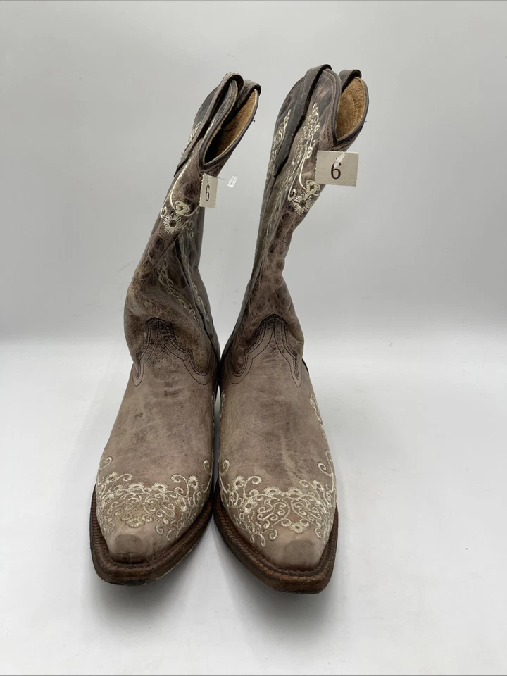 Botas occidentales de cuero con bordado de hueso corral punta cuadrada para adolescentes talla 6T Foto 2 de 4