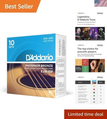 EJ16-10P Phosphor Bronze Acoustic Guitar Strings 12-53, 10 Sets