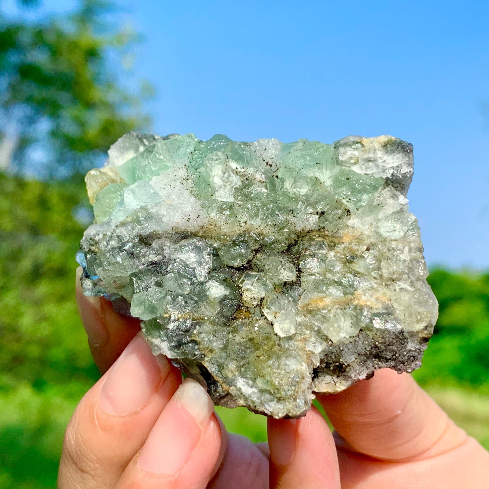 114G Rare transparent green cubic fluorite mineral crystal sample/China