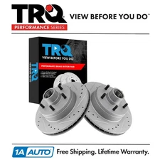 TRQ Front Performance Drilled Slotted & Coated Disc Brake Rotor Pair for GM