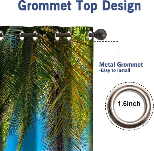 Beautiful Ocean Palm Tree Blackout Curtain Pair - 52"x84" Ideal for All Seasons - Picture 7 of 9
