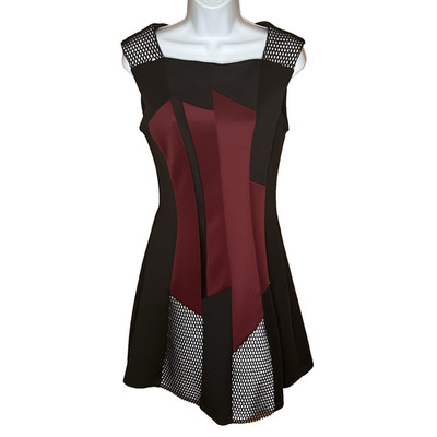 Rinascimento Dress S Black Burgundy Artsy Sleeveless Lightweight Ponte Scuba