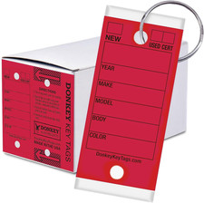 Donkey Key Tags, Laminated Self-Protecting 250 Tags per Box with Metal Rings