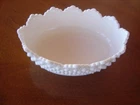 VINTAGE Fenton White Milk Glass Hobnail 8" X 6" Scalloped Bowl