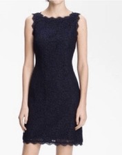 Adrianna Papell Beckyn Lace Scalloped Sheath Navy Blue Dress Size 4