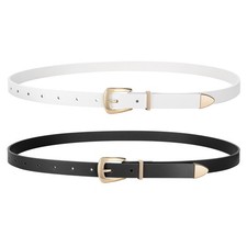 2 Pack Skinny Women Leather Belt for Dresses Thin Waist Belt for Jeans H...