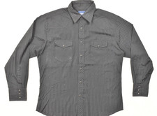 Wrangler Men's Western Snap Button Down Shirt Black Striped Long Sleeve Size 17
