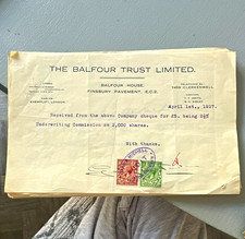 Balfour Trust Limited Receipt Letter Document 1 April 1927 Revenue Stamps