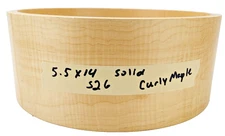 VTG 5.5x14 Solid CURLY Maple Single Ply Unibody Reinforced Snare Drum Shell