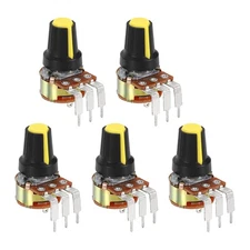 5Pcs 5K Ohm Rotary Potentiometer WH148 3 Pin Variable Resistor, Black Yellow