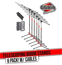 GRIFFIN Microphone Boom Stand (Pack of 6) XLR Cables & Mic Clip | Telescopic Arm