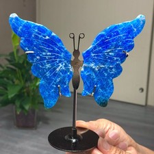 58+61G Natural blue apatite hand carved butterfly wing crystal specimen
