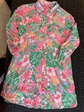 Lilly Pulitzer Pink Tropical Floral Pockets Button-Front Shirt Dress S