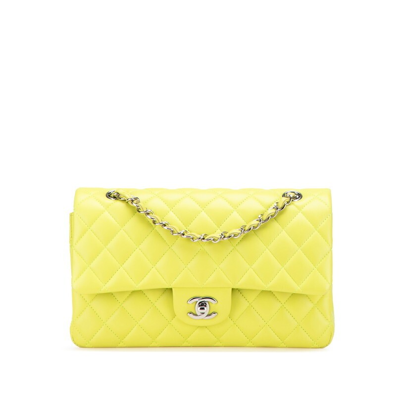 Chanel Matelasse 25 Coco Mark Chain Shoulder Bag Yellow Lambskin 870528