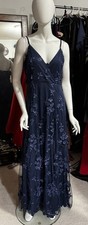 NWT Navy Blue Women  s Sleeveless Formal Prom Gown with Floral Appliqu s Sz L
